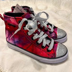 Air Speed Pink Galaxy High Top Sneakers Silver Glitter Toes Kids Size 12 NEW